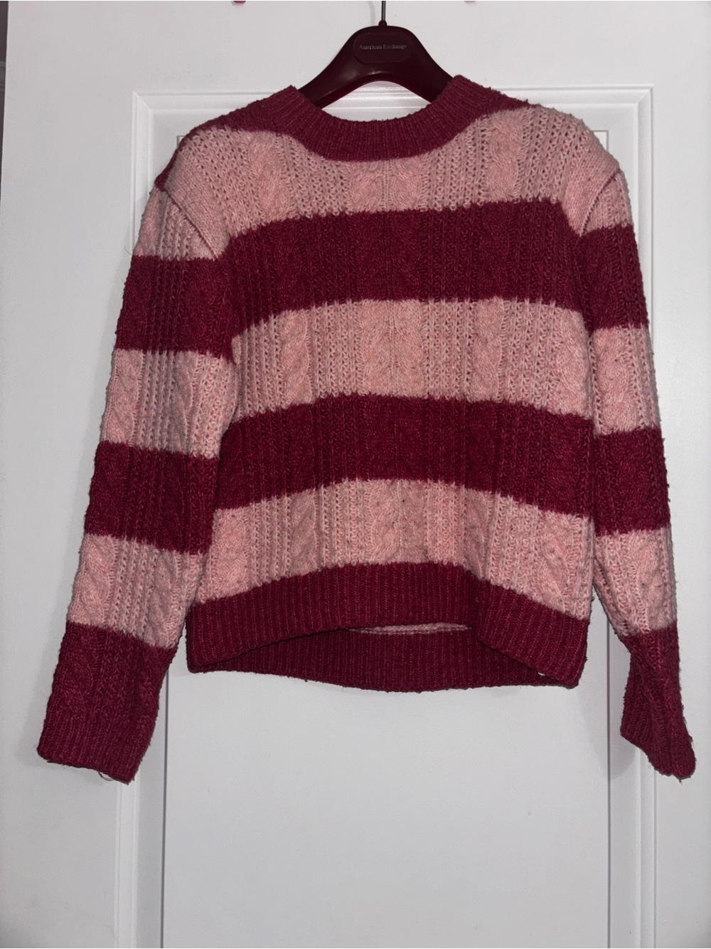 Primark Pink and Burgundy Striped Crewneck Sweater